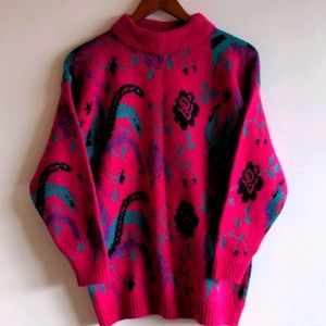 Rose foliage wool sweater